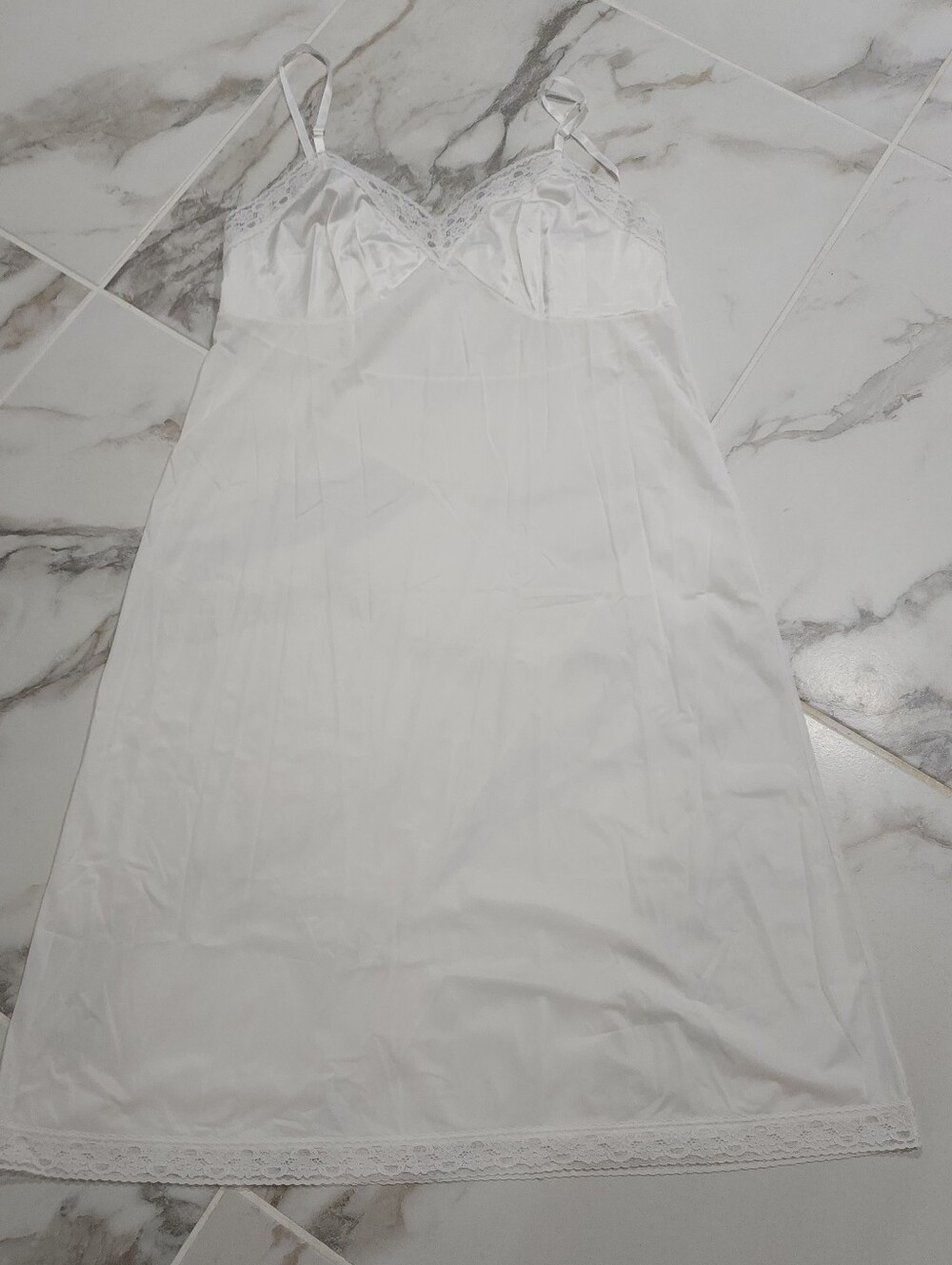 Vintage Women's White Lace-Trim Slip Dress - Vanity Fair